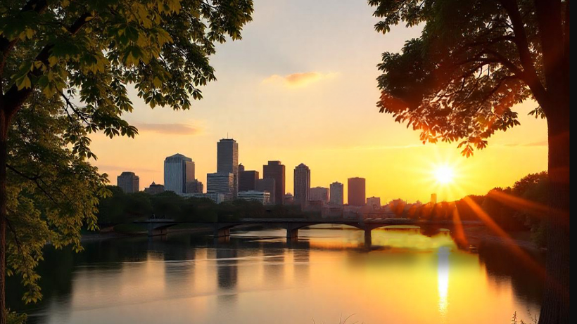 Minneapolis skyline at sunset